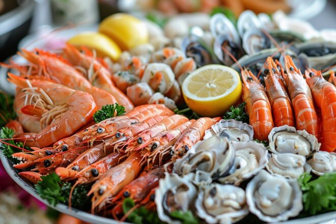 Illustration. Un plateau de fruits de mer.