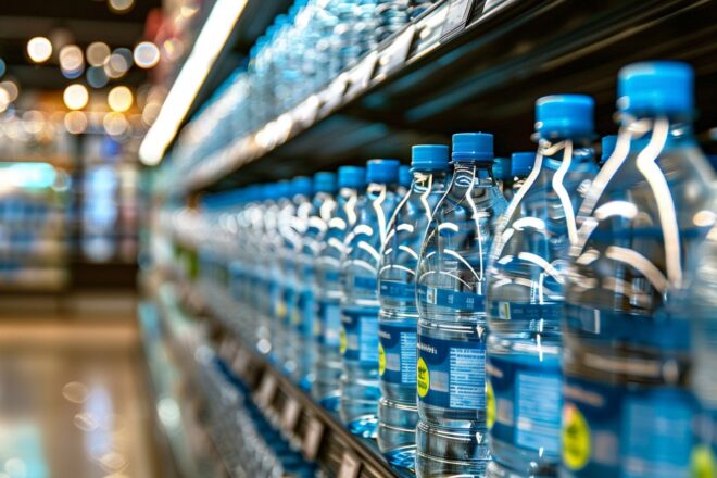 Illustration. Des bouteilles d'eau minérale.