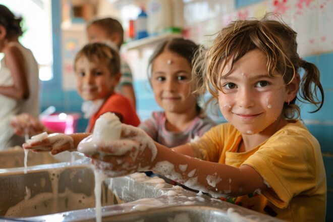 Illustration. Le lavage de mains our éviter la transmission des virus.