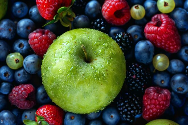 Illustration. Pomme et baies.