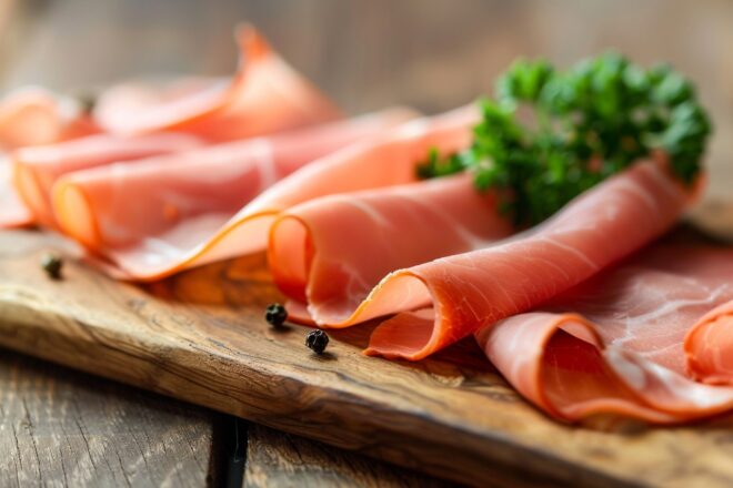 Illustration. Des tranches de jambon.