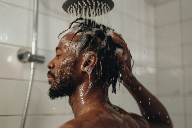 Image d'illustration. Un homme prenant une douche