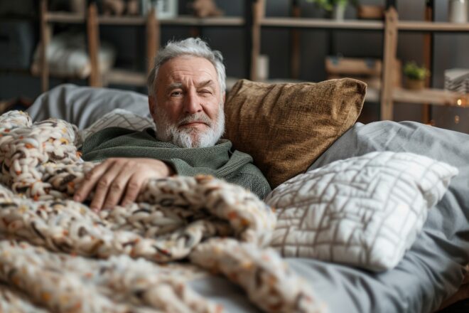 Image d'illustration. Homme senior sommeil lit