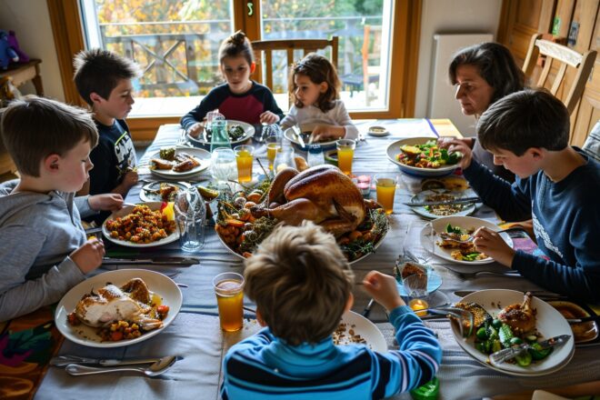 Image d'illustration. Une famille déjeune un poulet le dimanche