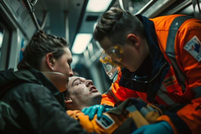 Image d'illustration. Urgence victime train sauvetage bouche à bouche