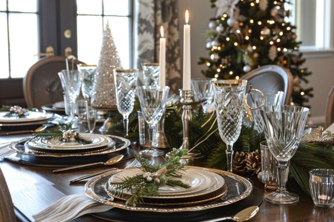 Image d'illustration. Table de Noël dressée de façon luxueuse.