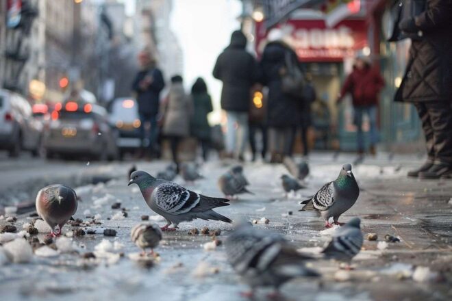 Image d'illustration. Pigeons ville trottoir