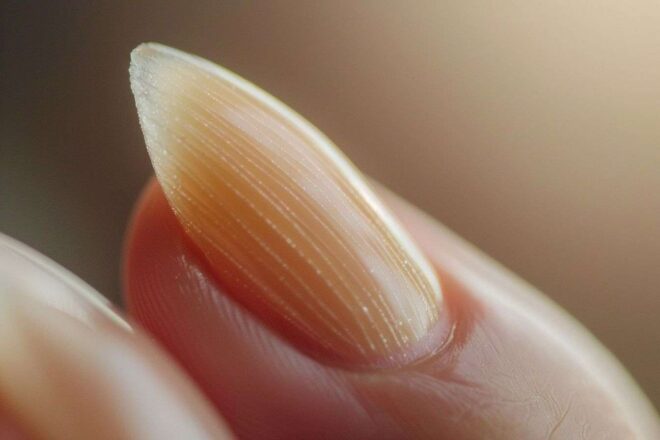 Image d'illustration. Un ongle avec des lignes verticales fines