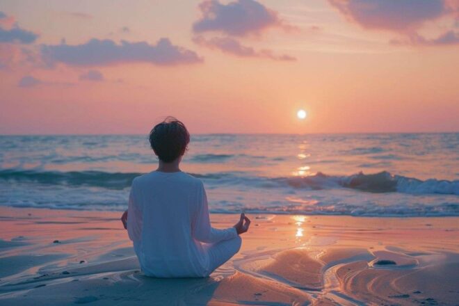 Méditation paisible au coucher de soleil