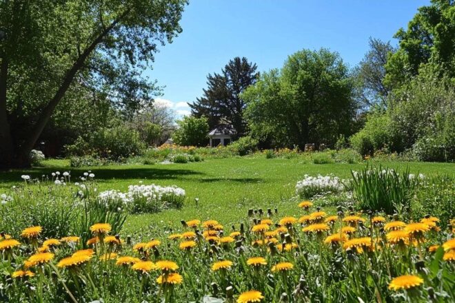 Jardin fleuri de pissenlits