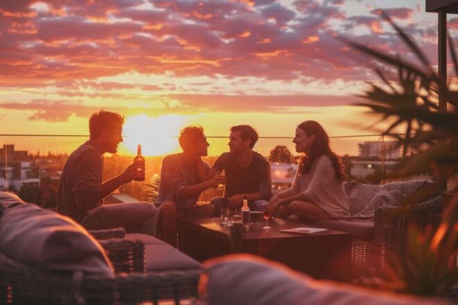 Image d'illustration. Toit terrasse maison coucher soleil amis apéro