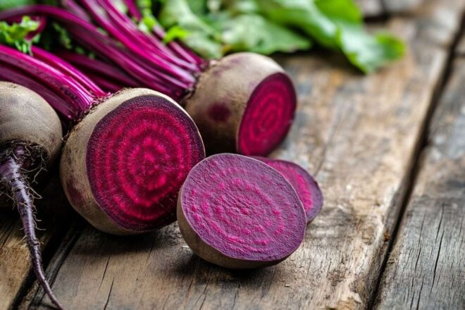 Betteraves fraîches sur une table en bois rustique