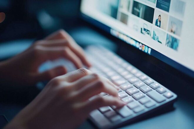 Image d'illustration. Mains tapant sur un clavier élégant