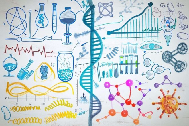 Infographie colorée sur la génétique et la santé