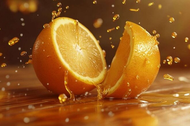 Orange fraîche coupée en deux
