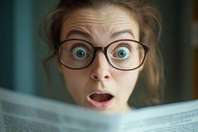 Visage surpris en gros plan pendant la lecture