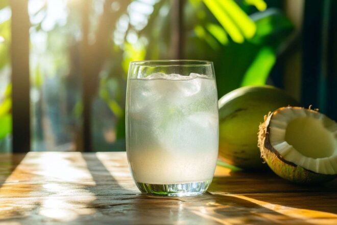 Eau de coco été glacon verre