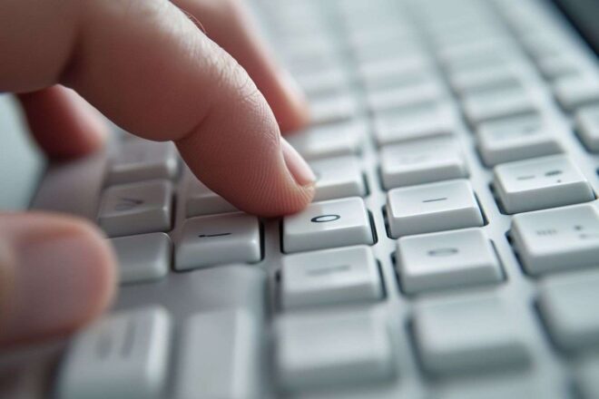 Gros plan sur un clavier avec doigts entrant une combinaison sécurisée