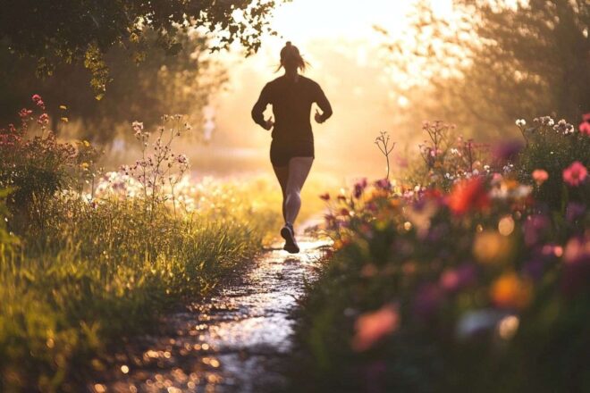 Coureur du matin sur un sentier pittoresque