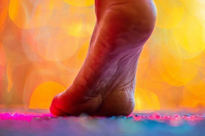 Texture du pied contre un fond vibrant
