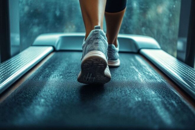 Chaussures de sport sur tapis roulant