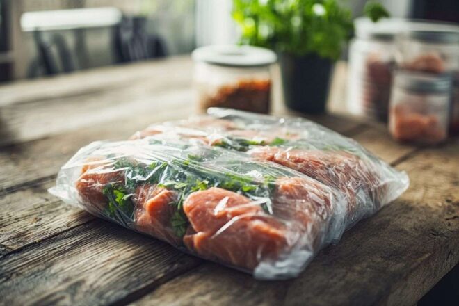 Restes emballés proprement sur table rustique