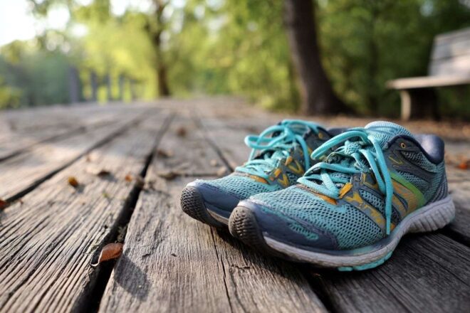 Chaussures de course sur sol en bois
