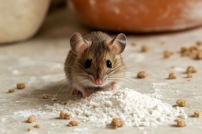 Souris domestique explorant le plat de travail