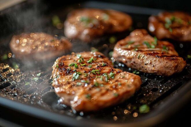 Viande grillée dorée avec herbes
