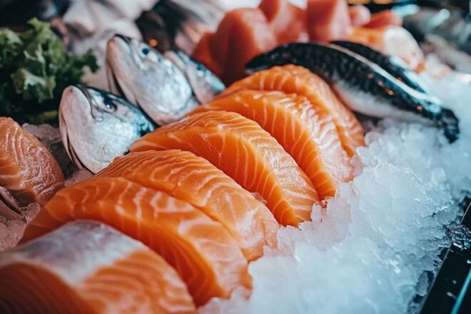 Assortiment de poissons gras au marché
