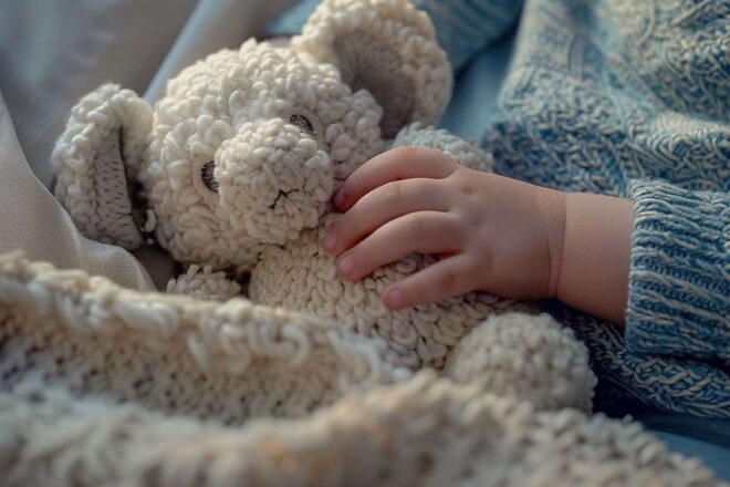 Gros plan d une main d enfant tenant un animal en peluche