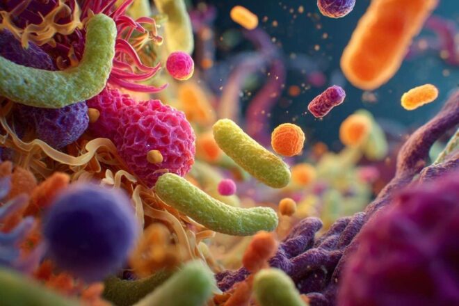 Illustration vibrante du microbiote intestinal
