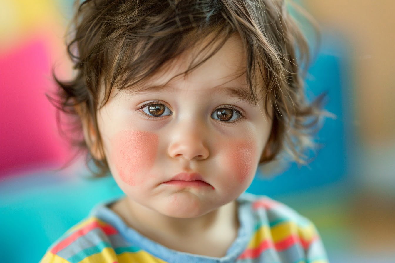 Illustration. Un enfant aux joues bien rouges.