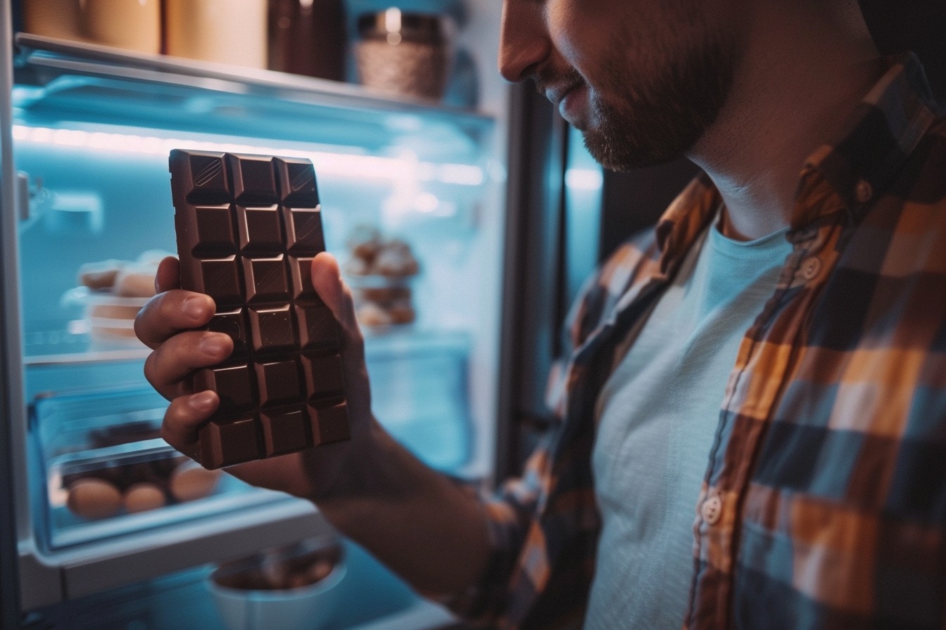 Image d'illustration. Grignotage chocolat homme