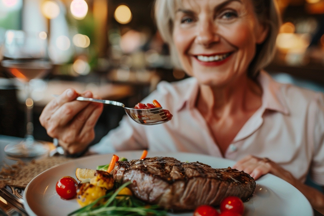 Image d'illustration. Femme senior viande restaurent