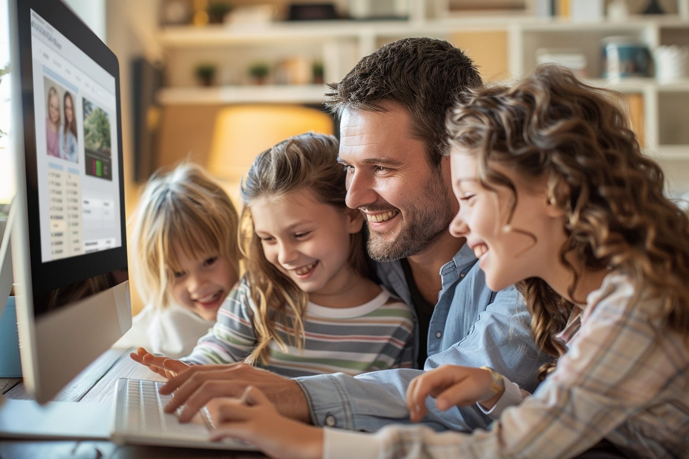 Image d'illustration. Une famille heureuse devant un ordinateur