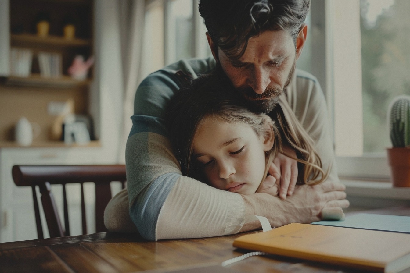 Image d'illustration. Un père réconfortant son enfant.
