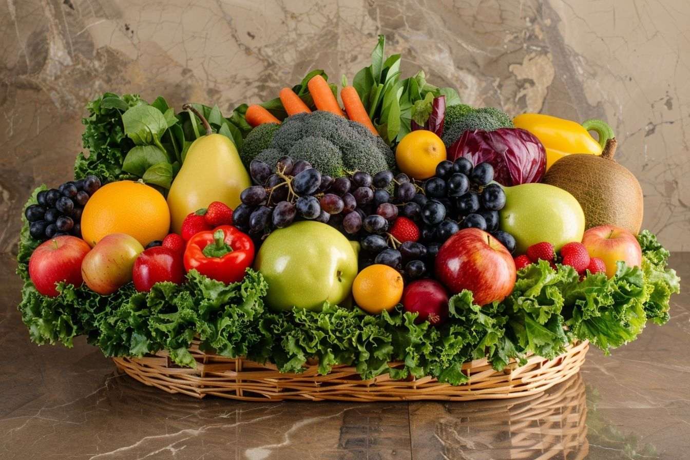 Image d'illustration. Panier de fruits et légumes de saison