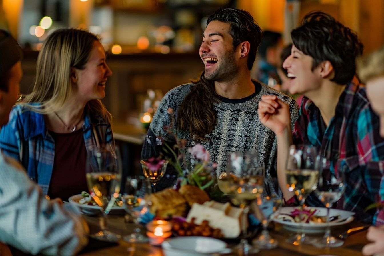 Image d'illustration. Une bande d'amis rient à la table d'un restaurant