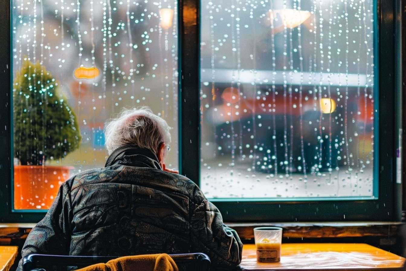 personne âgée fenêtre météo pluie