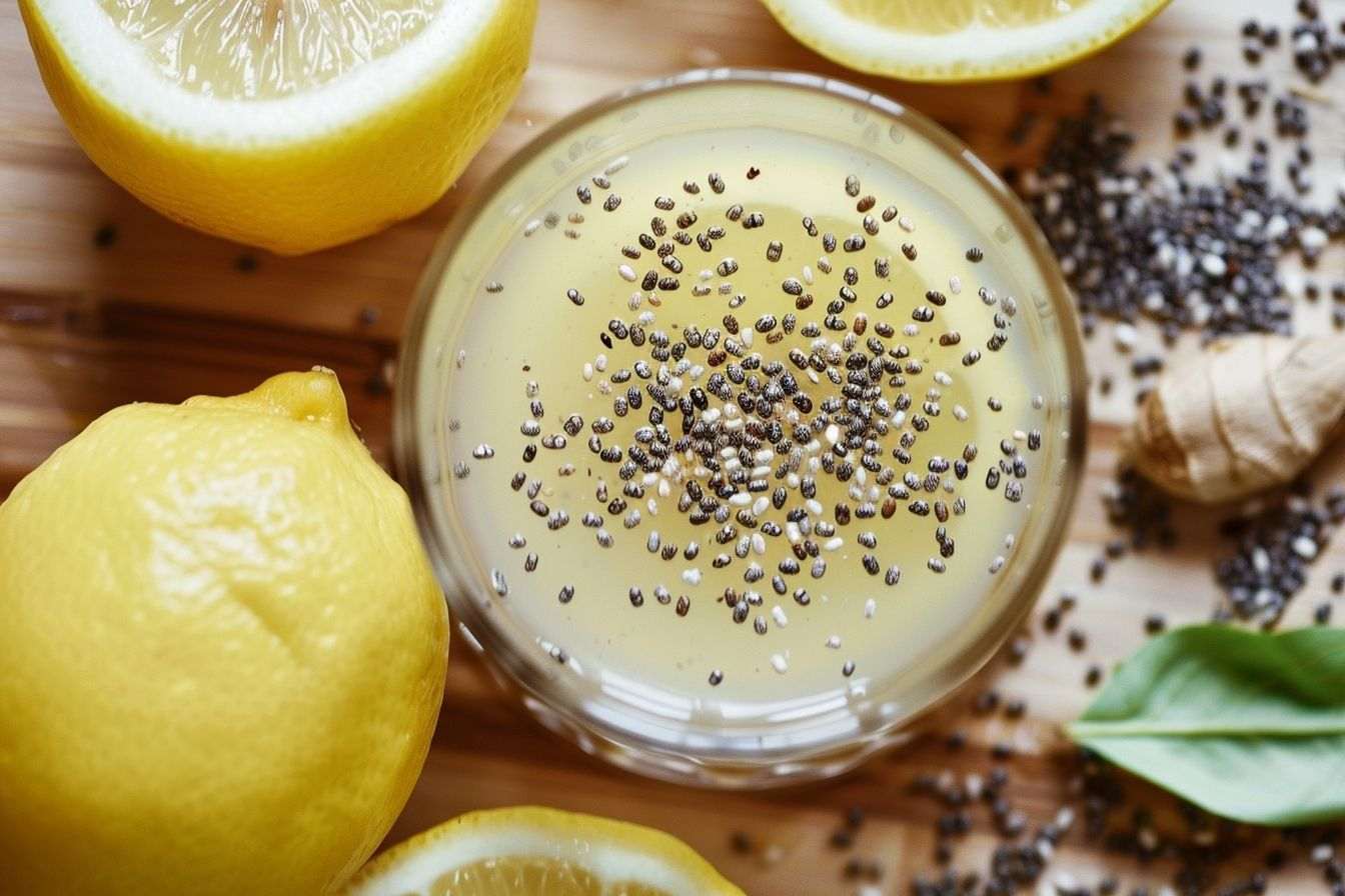 Image d'illustration. Uun verre rempli d eau, de jus de citron et de graines de chia