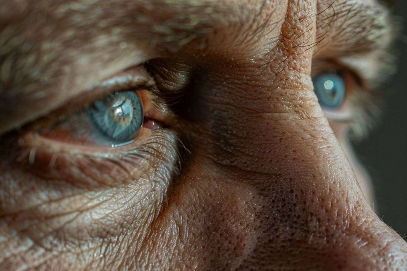 Grossissement des yeux fatigués avec cernes légers