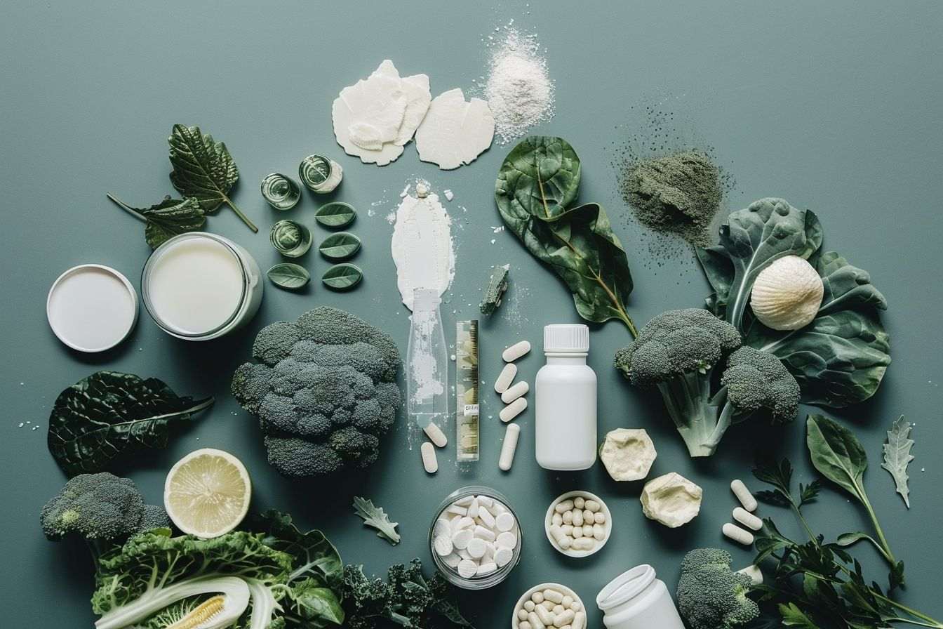 Image d'illustration. Aliments riches en calcium et compléments alimentaires.