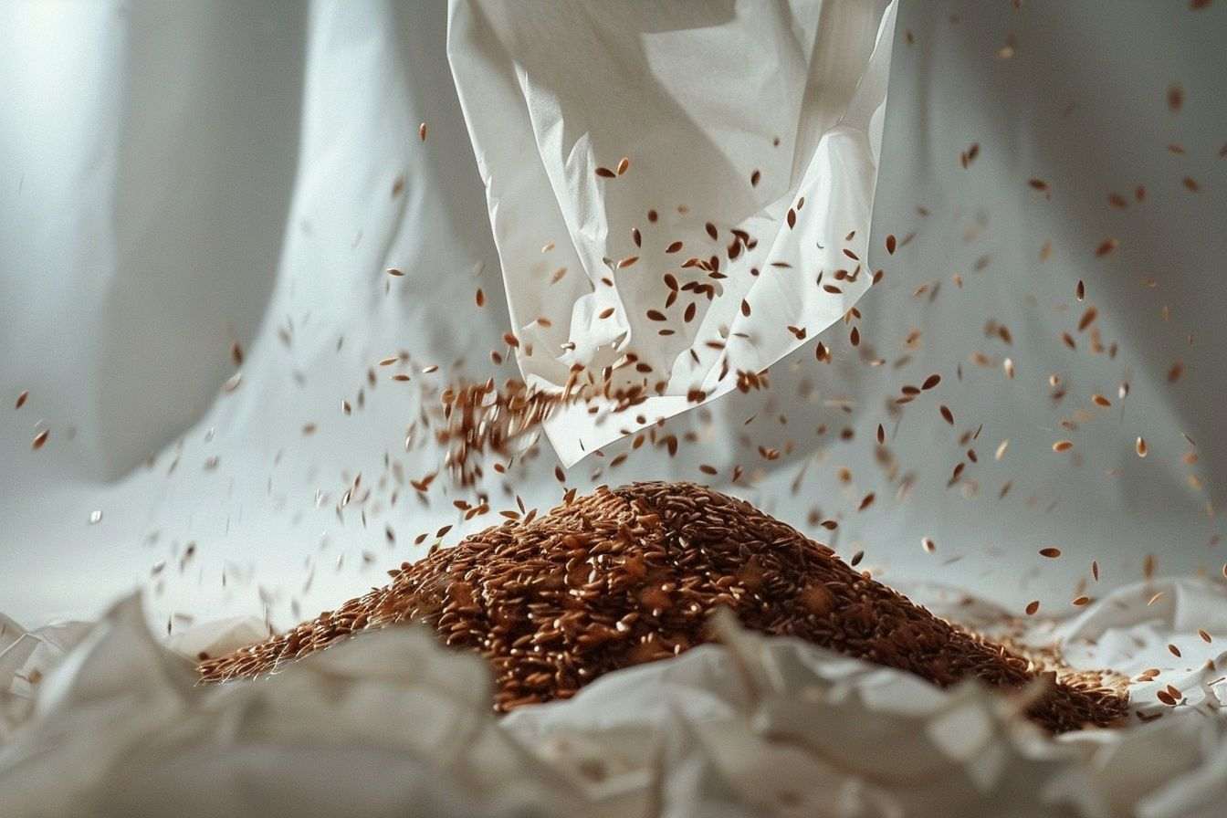 Graines de lin versées sur une surface claire