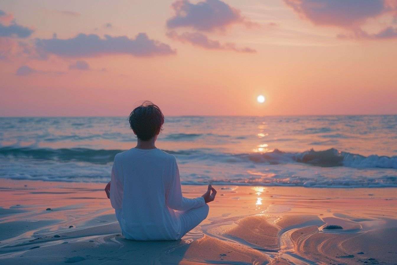 Méditation paisible au coucher de soleil