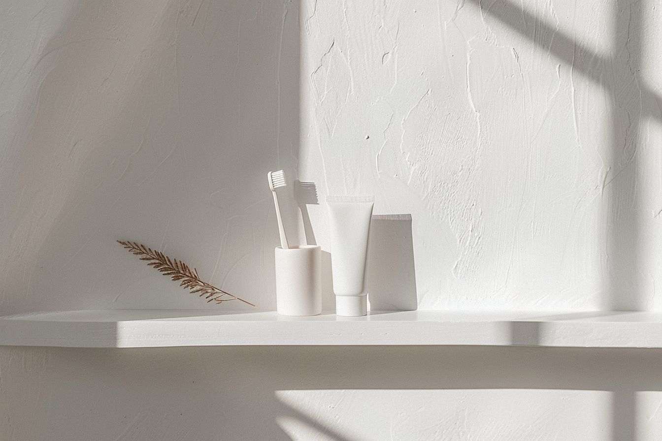Photo artistique d’une brosse à dents et d’un tube de dentifrice