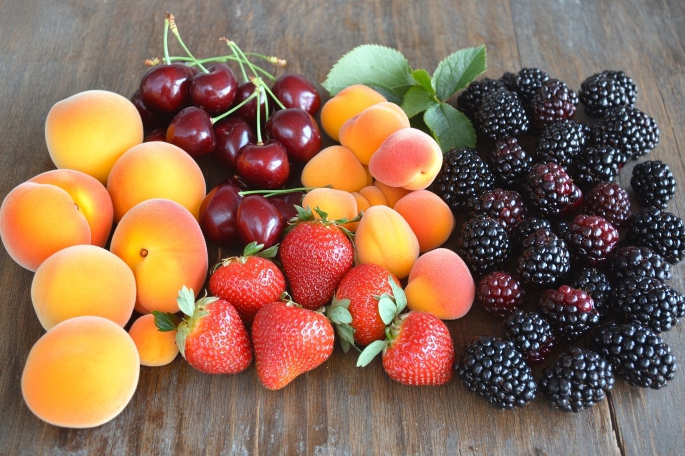 Assortiment vibrant de fruits sur table rustique en bois