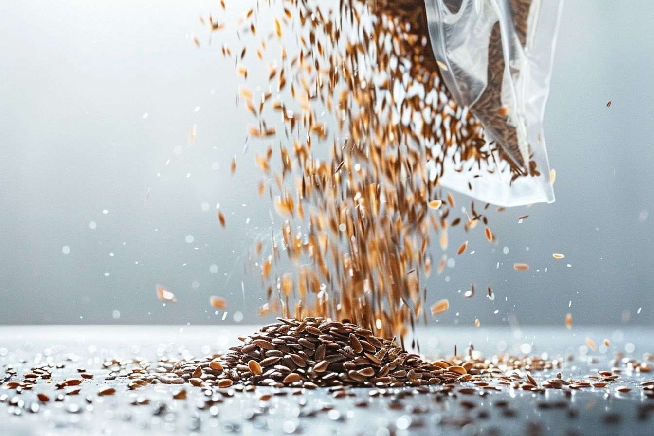 Graines de lin versées sur une surface claire