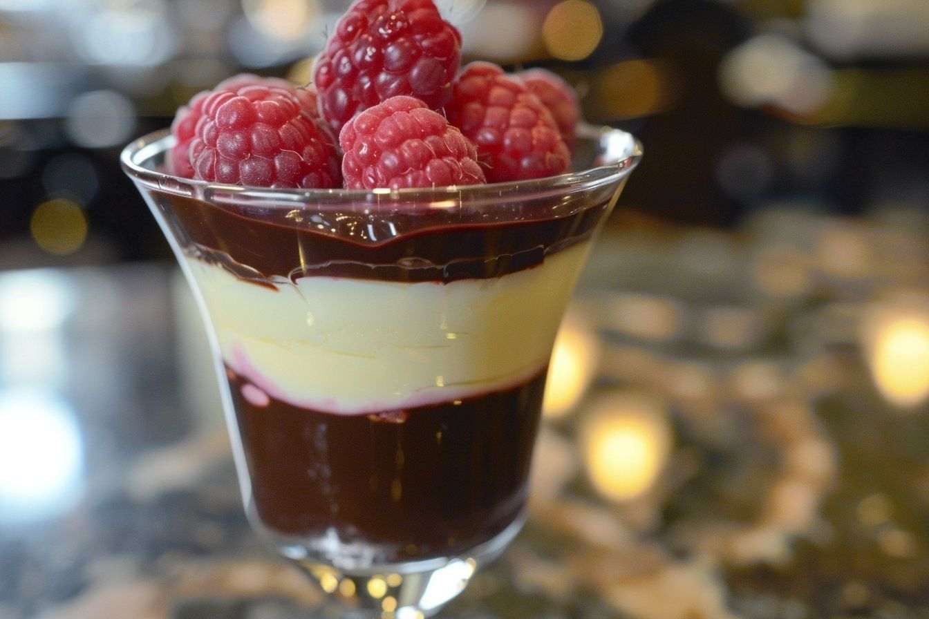 Image d'illustration. Dessert deux chocolats et framboises.