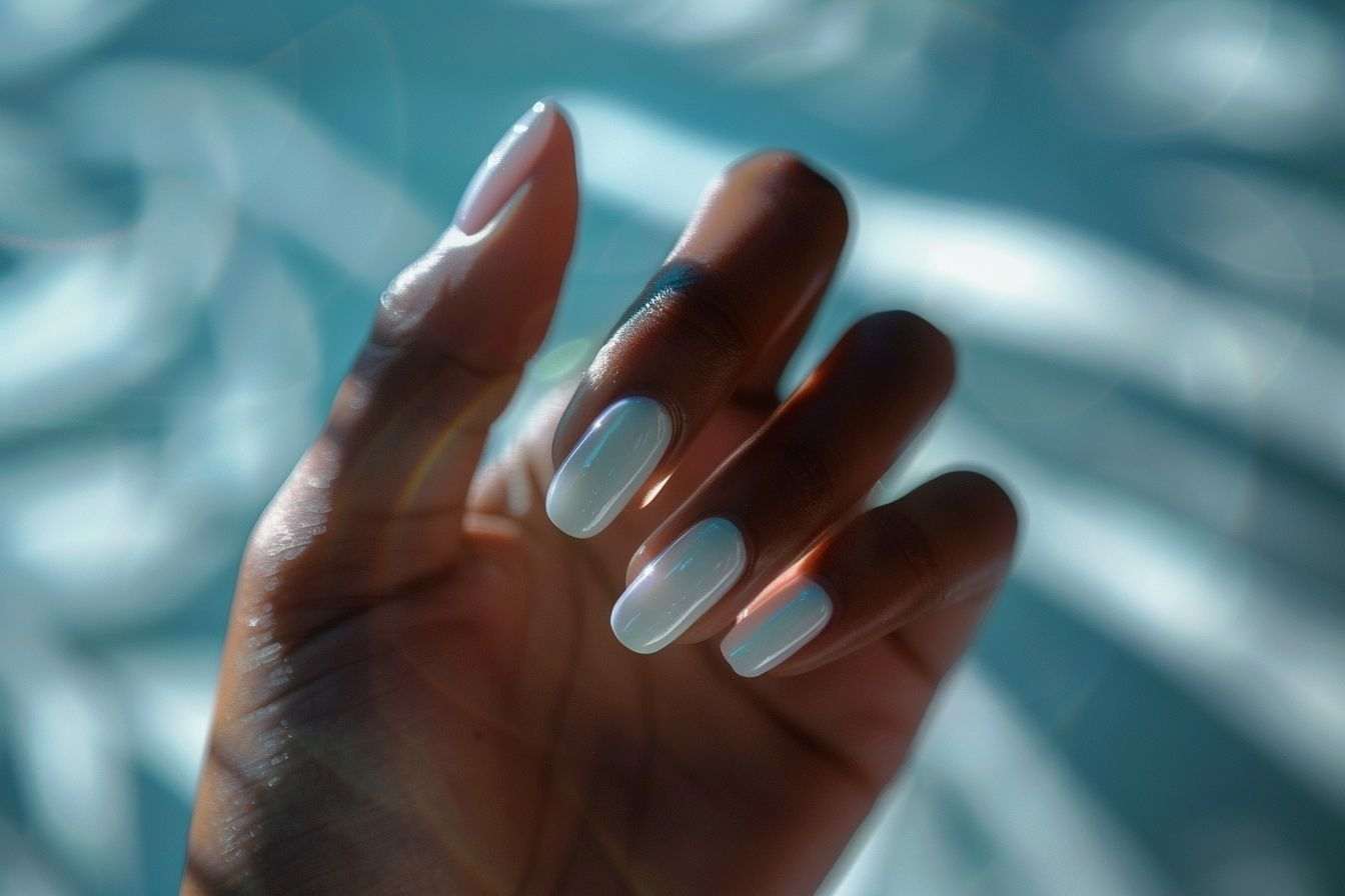 Gros plan de main avec ongles à lignes horizontales